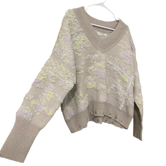 Anthropologie Textured V Neck Sweater XS Gray Oversized Boxy Knit Slouchy - Picture 7 of 13